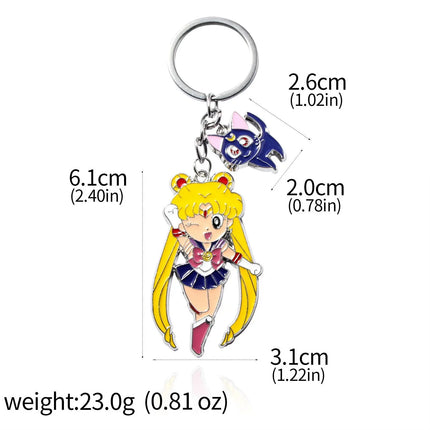 Anime Cartoon Moon Tsukino Usagi Enamel Keychain Necklace for Women Girl Magic Brooch Aino Minako Pin Cosplay Jewelry Gift