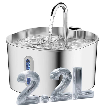 2.2L Stainless Steel Cat Water Fountain,Pet Water Dispenser With Filter,Dog Drinking Fountain For Cats,Ultra Quiet Water Pump