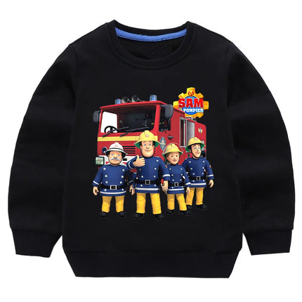 Children's Pure Cotton Hoodie Fireman Sam Boys Girls Long Sleeve Tshirt Pullover Kids Sprunky Cartoon Sweatshirt Kids Outerwear
