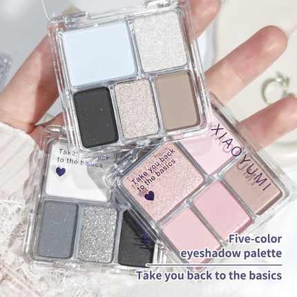 Korean Style Eyeshadow Palette 5 Colors Velvet Matte Pearl Shimmer Blendable Talc-Free Mini Holiday Gift Set