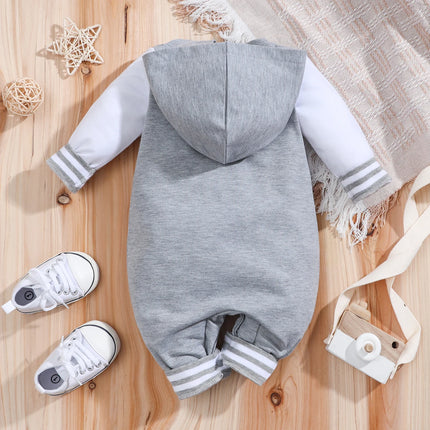 IURNXB Baby Romper Grey Longsleeve Newborn Hooded Baseball Clothes 36 Classic Sport Typography Jersey Kids Infant Jumpsuit 0-18M