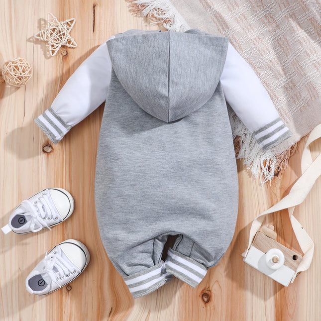 IURNXB Baby Romper Grey Long-sleeve Newborn Hooded Baseball Clothes 36 Classic Sport Typography Jersey Kids Infant Jumpsuit 0-18M