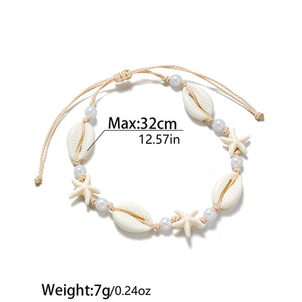 Bohemian Summer Beach Anklet for Women, Imitation Shell & Small Resin Beads Adjustable Barefoot Ankle Bracelet Vacation Jewelry
