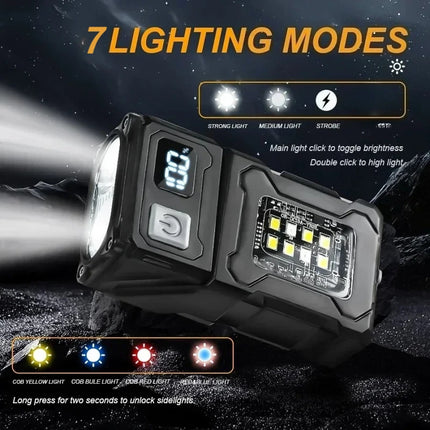 1200MAH Rechargeable Pocket Flashlight Portable Side COB Torch with Clip Tail Magnet Light 7 modes Outdoor Camping Lantern Send