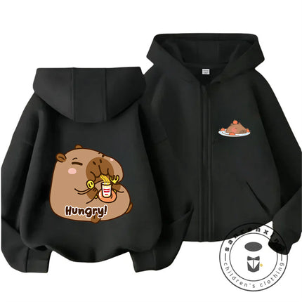 Kids Autumn Winter Capybara Hooded Zip Sweatshirt Boys Girls Cute Kawaii Trendy Cartoon New Style Hoodie 3 14Y