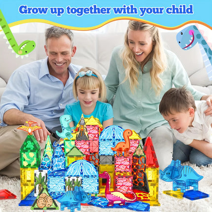 Magnetic Building Block Toys, Magnetic Tiles, Dinosaur Volcano Theme, Creative Blocks Suitable for Birthday Holiday Gifts