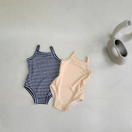 2024 New Baby Kid's One-piece Swimwear With Hat Toddler Girl's Dot Floral Suspenders Swimming Suit Summer Beach Wear