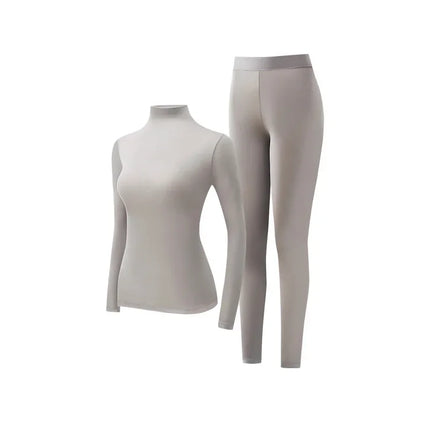 2 Pieces Women Thermal Base Layer Set High Elastic Seamless Bodysuit Stacked Collar Warm Long Sleeve Skin Suit Winter Underwear