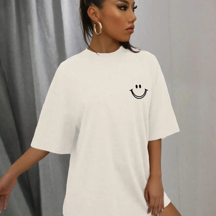 Happy Expression Printed Womens Cotton Short Sleeve Street Hip Hop Tee Clothing All-math Breathable Tops Crewneck Woman T-Shirts