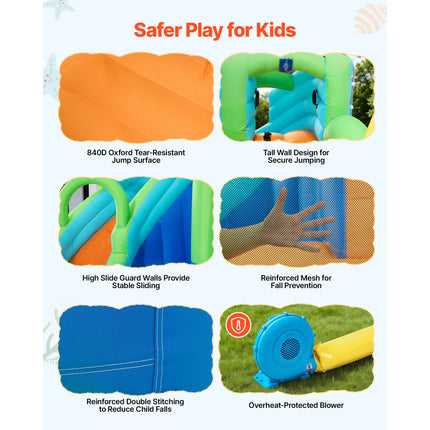SucceBuy 11.3x12.3x7.0 ft Inflatable Bounce House with Castle Bounces Splash Pool & Water Ring Toss for 3 to 4 Kids Ages 3 to 8