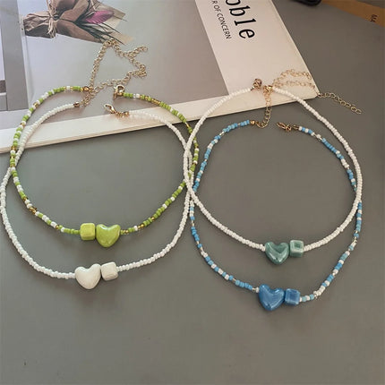 New Fashion Candy Color Choker Necklace for Women Girl Love Heart Square Geometric Short Necklace Seed Bead Neck Jewelry 2026
