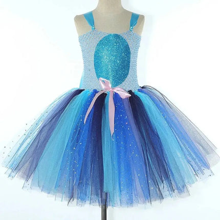 Sparkly Blue Monster Stich Costumes for Baby Girls Alien Cartoon Animal Fancy Tutu Dress Kids Halloween Outfit with Ears Hairbow