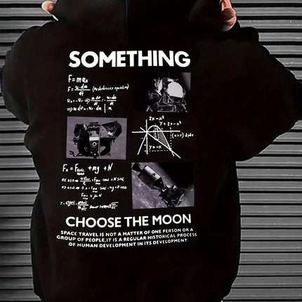 2026 Viral Fall Winter Black Fleece Hoodie Space Rocket Math Equation Graphic Korean Kpop Y2K Aesthetic Trendy Pullover Top