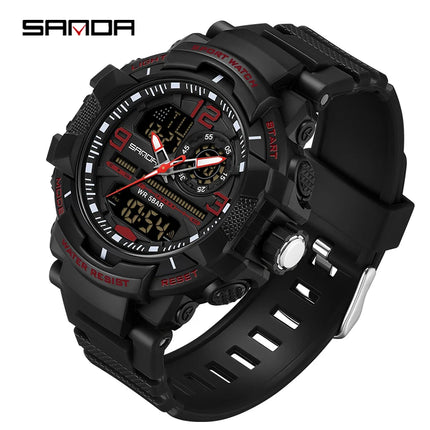 SANDA 6130 Dual Display Men Watches Waterproof Sport Watch Military Man Alarm Stopwatch Quartz Wristwatch Men LED Digital Clock