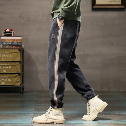 Trendy American Style Men's Fleece Lined Loose Fit Sweatpants Winter Casual Sports Trousers Low Elasticity Youth Popular Long...