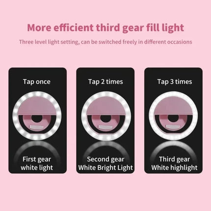 1-4pcs LED Selfie Ring Fill Light Cell Phone Third Gear Fill Light USB Charge Portable Beauty Flash Photo Beauty Light Live