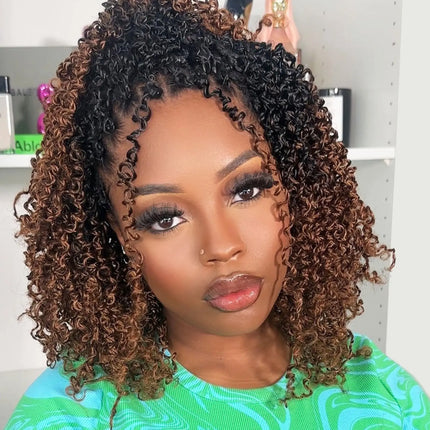 8" Yanky Twist Crochet Hair Ombre Brown Spring Twist Hair Senegalese Twist Crochet Hair with Curly Ends Synthetic Crochet Braids