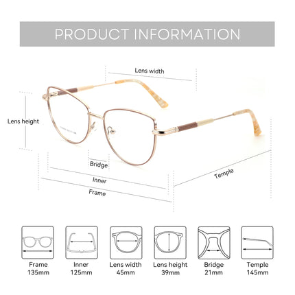 ZENOTTIC M Size Fashion Cat Eye Metal Prescription Glasses Woman Butterfly Optical Eyeglasses