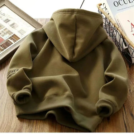 Kids Padded Warm Sweatshirt Clothes Winter Autumn Boys Girls Lamb's Wool Thick Hoodies Big Children Letter Print Pullover Tops