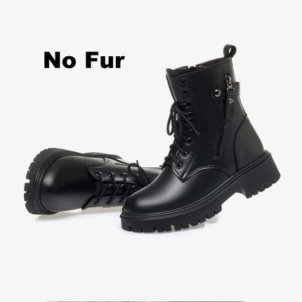 WOIZGIC Women Female Ladies Mother Genuine Leather Shoes Ankle Boots Winter Autumn Warm Fur Wool Zipper Plus Size 42 43