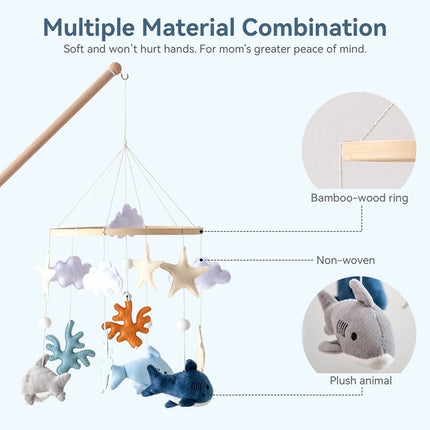 Wooden Baby Crib Mobile Toy Baby Crib Bell Rattle Toy Soft Felt Cartoon Shark Mobile Hanging Newborn Crib Bell Stand Toy