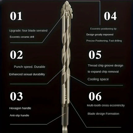 Upgraded four-edged sawtooth drill bit for tile drilling and concrete special electric drill ultra-high hardness drill bit