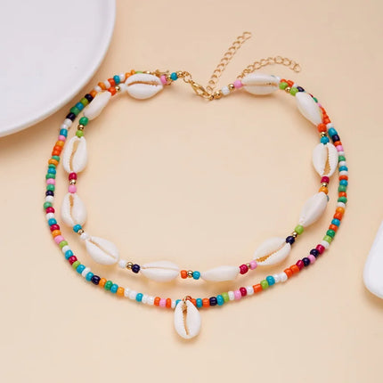 Bohemian Beach Shell Conch Beaded Necklace for Women Summer Ocean Style Seashell Starfish Pendant Choker Vacation Party Jewelry
