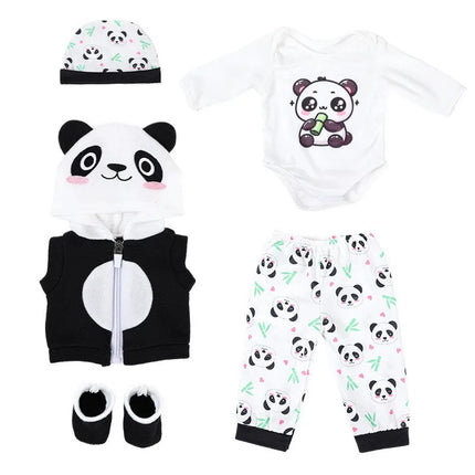 18 Inch Reborn Doll Clothes Set Cute Cat Elephant Panda Hooded Outfit Bodysuit Pants Hat Shoes Soft Plush Doll Accessories Gifts