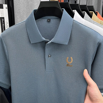 100%Cotton High Quality Men New Short-Sleeved Polo Shirt Lapel Button Various Colors Embroidery Comfortable Ventilate Men's Wear