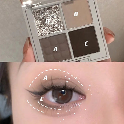 4-Color Glitter Blue Eyeshadow Palette Matte Pearl Shimmer Acrylic Smoky Grey Eye Shadow Palette Long Lasting Makeup Cosmetic