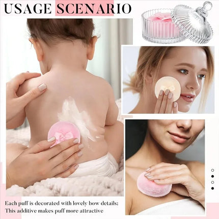 Luxury Makeup Puff and Storage Set ,Large Velvet Powder Puff with Glass Organizer Box ,Reusable Washable Beauty Tool ,Ideal Chri
