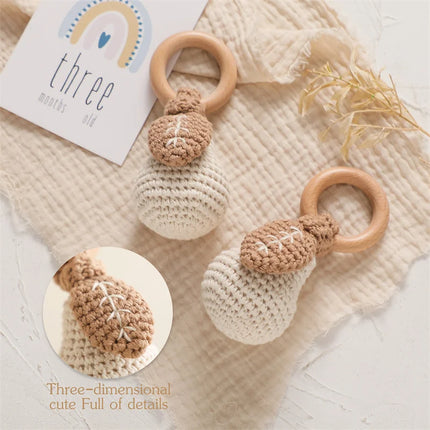 1PC Baby Rattle Toys Crochet Lemon/Pear Soother Bracelet Wooden Teether Ring Baby Mobile Pram Crib Wooden Toys Newborn Gifts