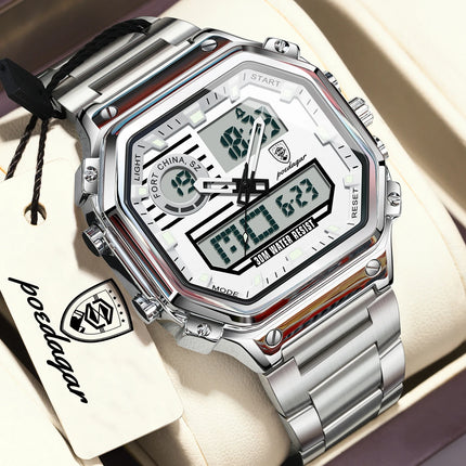 POEDAGAR Functional Men Wristwatch Waterproof Luminous Stainless Steel LED Man Watch Week Date Electronic Men's Quartz Watches