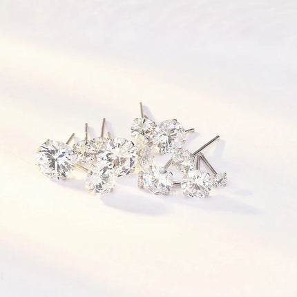 Crystal Zircon Real 925 Sterling Silver Earrings Channel  Cubic Zirconia Silver Stud Earrings for Women Sterling Silver Jewelry
