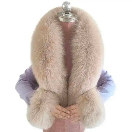 Winter Natural Fox Fur Scarf And Cuff Set Women Jacket Fur Collar Authentic Neck Warm Scarves Luxury Fluffy Fox Fur Shawl