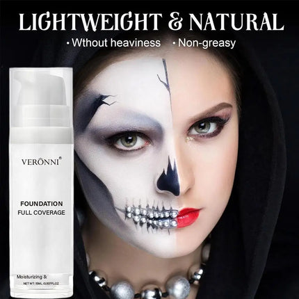 White Liquid Foundation, Full Coverage Heavy Duty Coverage, Creamy Liquid Formula for Goth Makeup, Cosplay, Long-Lasting Matte