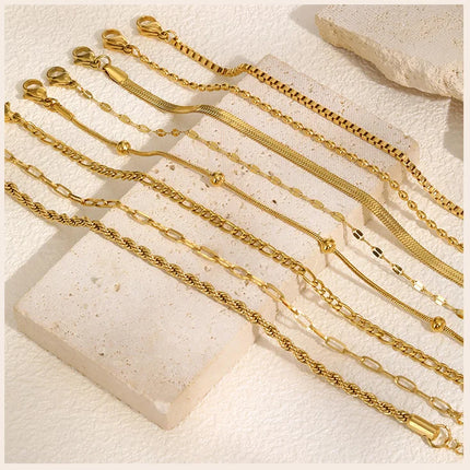 Non Tarnish Stainless Steel Bracelet Stackable for Women, Thin Herribone Chain Bracelet Waterproof Gold Plated Jewelry