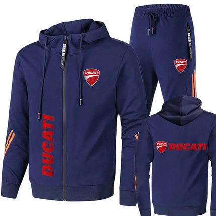 Spring Men's sets Ducati logo print fashionable casual outdoor zippered hoodie sweatshirt sport pants for motorcycle enthusiasts