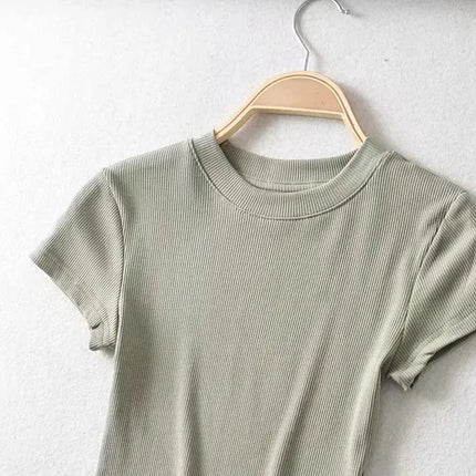 Summer Sexy Women's O-neck Short-sleeve T-shirt Slim Elastic Skinny Crop Tops