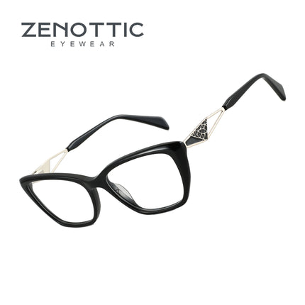 ZENOTTIC Black Cat Eye Optical Glasses Frame Peculiar Fashion Leg Women Non-Prescription Acetate Square Eyeglasses MG6592