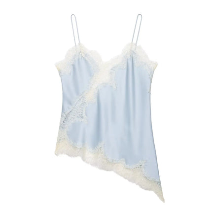 HH Sexy Women Asymmetrical Lace Slip Tops Summer Female Backless Sleeveless Off Shoulder Underwear Tanks Elegant Beach Camisole