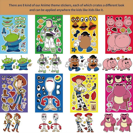 16Sheets Disney Toy Story Puzzle Stickers Game Make a Face Children DIY Toys Secret for Bottle Travel Bag Aesthetic Decals