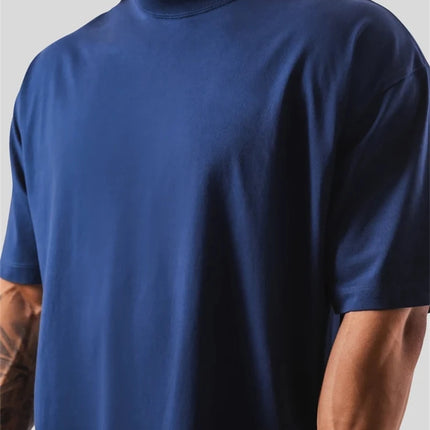 230G M-5XL Solid T Shirt 100% Cotton Gym Sport Fitness Loose Large Size Men Short Sleeve Running Shirt Men Workout Training Tees