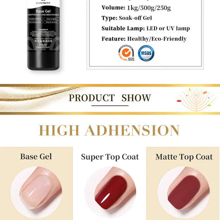 BORN PRETTY 250g Super Strong Nail Glue For False Nail Tips Press On Nails Refilled Package Base Gel Top Coat Matte Top Coat