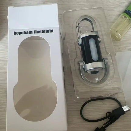 Mini Keychain Flashlight Rechargeable COB Pocket Work Light with Hook Emergency Warning Lamp for Camping Hiking Walking Outdoor