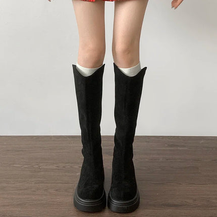 New Vintage Women Stretch Slim High Boots Fashion Back Zippers Shoes Autumn Winter Thick Heel Ladies Knight Long Booties 2025