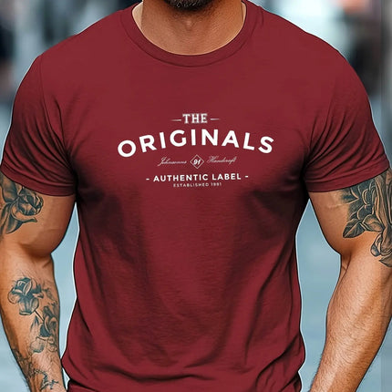 100% pure cotton men's loose T-shirt breathable casual fashion letter pattern printed short sleeved round neck top