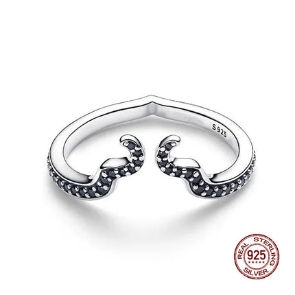 New 925 Silver Sun and Moon Love Princess Zircon Oxide Enamel Heart Love Ring Fashion Fine Jewelry For Women Gift Hypoallergenic