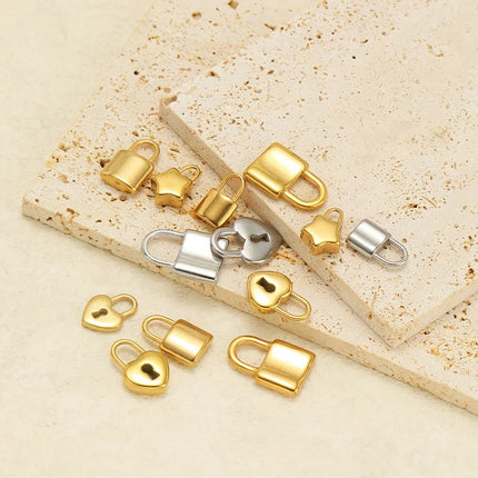 5pcs Gold Plated Stainless Steel Heart Lock Pendants Key Series Love Charms DIY Jewelry Making Necklace Bracelet Fittings Bulk