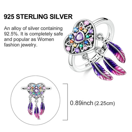 Women Silver Finger Rings for Women Original 925 Sterling Silver Dream Catcher Dragon Ring Sun Zircon Heart Wedding Jewelry
